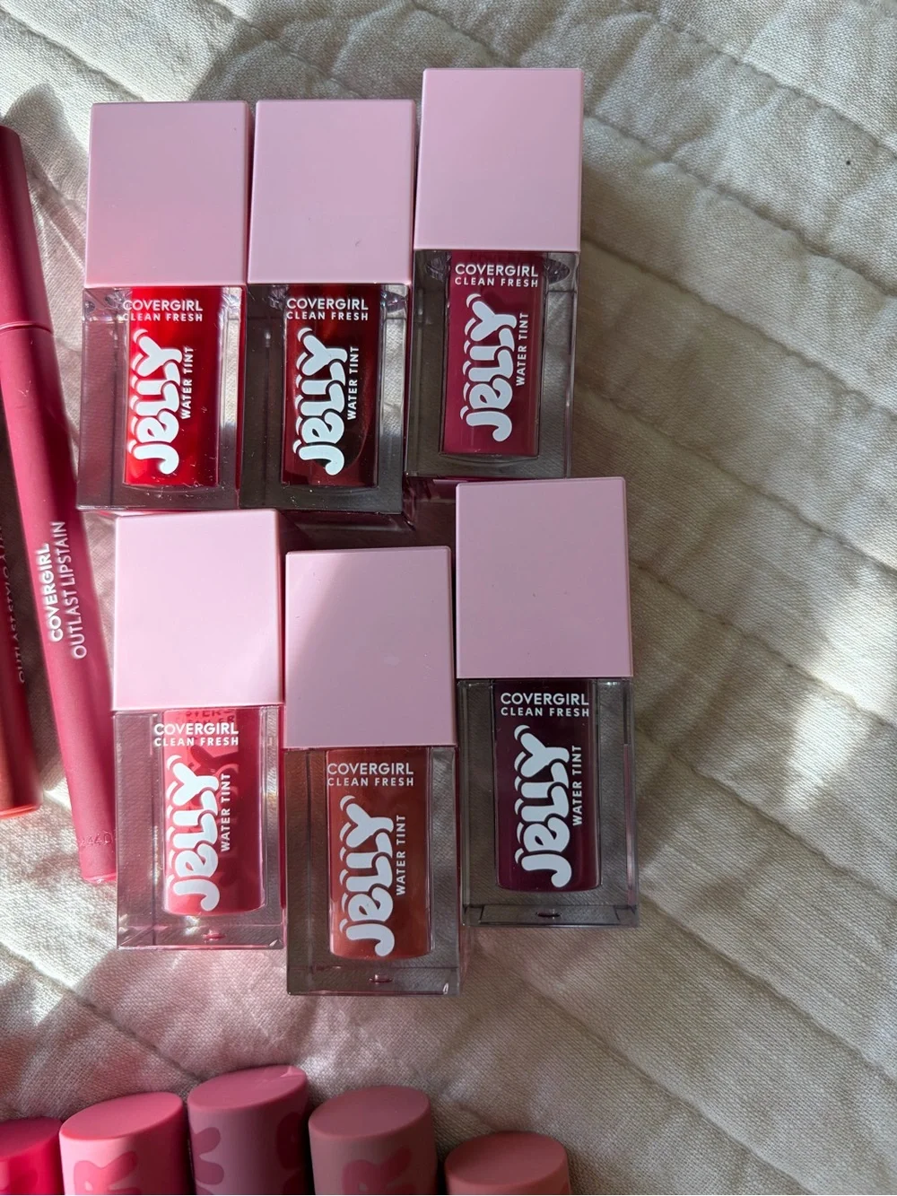 Covergirl lip products bundle jelly water tint, outlast lipstain, lip balm, blur